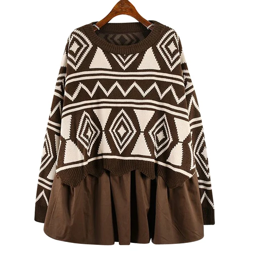 SuperAen Модные поддельные двухсекционные пуловеры свитера женские осенние и зимние новые женксие кофты геометрические вязаные топы женские - Цвет: coffee
