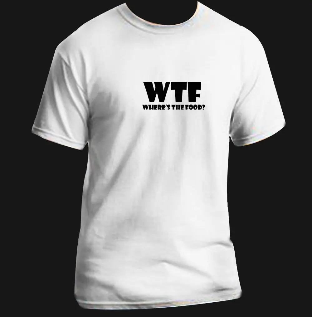 WTF-где еда-Смешная взрослая футболка черный голод шутка на заказ |