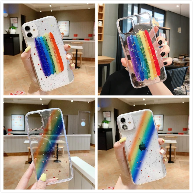 Блестящий Радужный Прозрачный чехол для IPhone 11 Pro Max телефона силиконовый милый