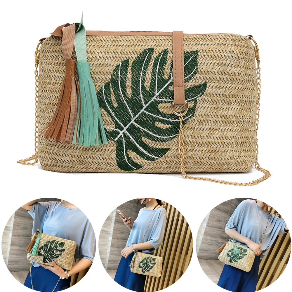Женская летняя пляжная соломенная сумка маленькая квадратная сумка через плечо