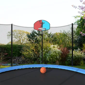 

15 FT Round Trampoline With 6 Feet High Safety Shield With Basketball Stand Fitness Entertainment Outdoor Anti-rust Trampoline