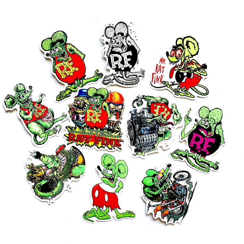 

10pcs Rat Fink Sticker PVC Car Sticker Deca For skateboard suitcase refrigerator motorcycle Decal