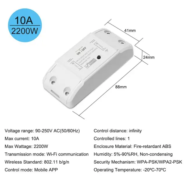 Tuya WiFi Smart Switch 10A/2200W RF 433MHz Wireless Remote Switch Timer APP  Control Universal Smart Home Automation Module Voice Control Compatible  with  Alexa & for Google Home for Electric Appliances –