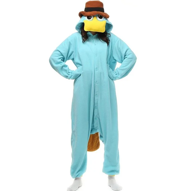 Кигуруми ЛИСА пижамы женщины мужчины взрослые пара Аниме Onesie фестиваль вечерние пижамы животных лиса с капюшоном флис единорог пижамы XL - Цвет: platypus