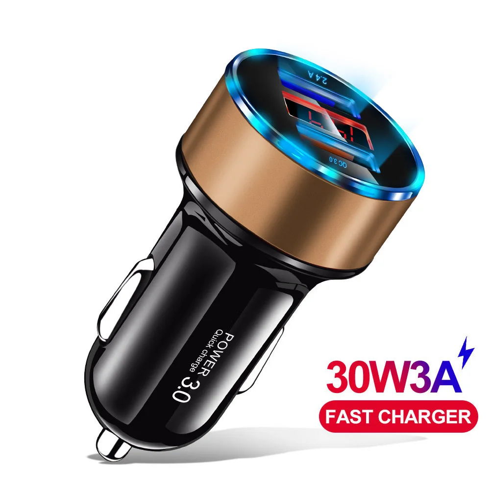 Golden Универсальное автомобильное зарядное устройство Quick Charge 3,0 для Redmi K30 Oneplus 7 usb адаптеры для samsung S8 Plus huawei P30 Pro автомобильное светодиодный зарядное устройство s - Тип штекера: Golden