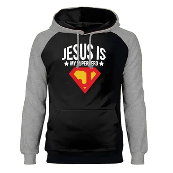 

Jesus Is My Superhero Hoodies Men Raglan Hooded Sweatshirts Hoodie Sweatshirt Winter Autumn Fleece Warm Sportswear Streetwear