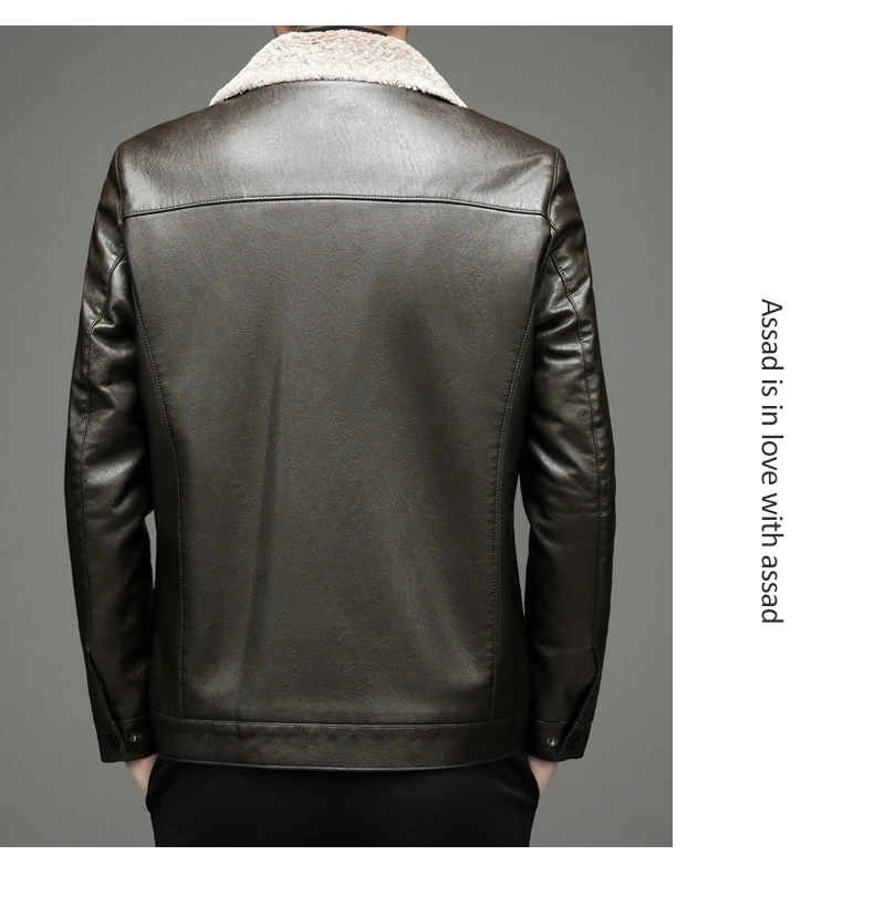 sheep leather jacket New Autumn Winter PU Men's Jacket Business Faux Leather Thickened Warm Jacket High Quality Male Large Size Thickened Fleece Coat motorcycle leather jackets