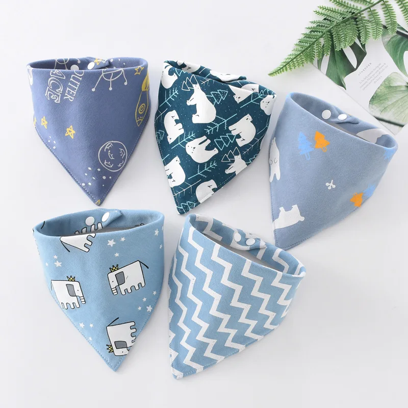 Baby Bibs Triangle Double Cotton Bibs 5 Pieces/Lot Cartoon Print Saliva Towel Baby Boys Girls Feeding Apron Cotton Bandana Bibs ergo baby accessories Baby Accessories