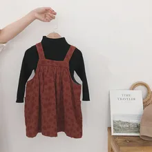 Новое льняное хлопковое платье для маленьких девочек детское осеннее платье детский комбинезон в горох, Теплый Бархатный джемпер для малышей на зиму