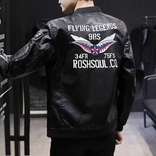 Новое поступление, мотоциклетная кожаная куртка с вышивкой, мужские кожаные куртки Bomer jaqueta de couro masculina, мужские кожаные пальто