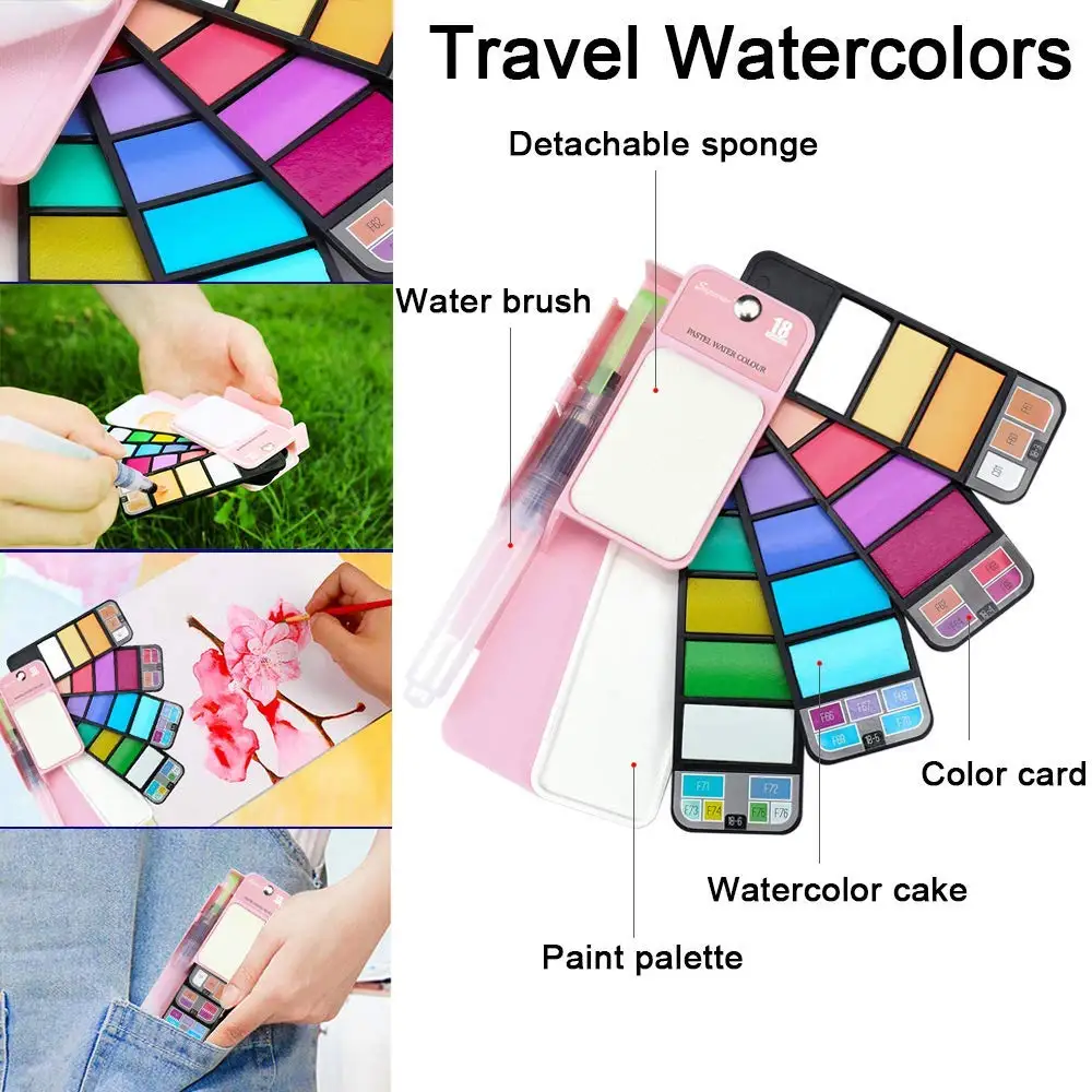 18/25/33/42 Solid Watercolor Paint Kit, Superior Paints Drawing Palette with Brush Pen Professional Artist Art Supplies A6151