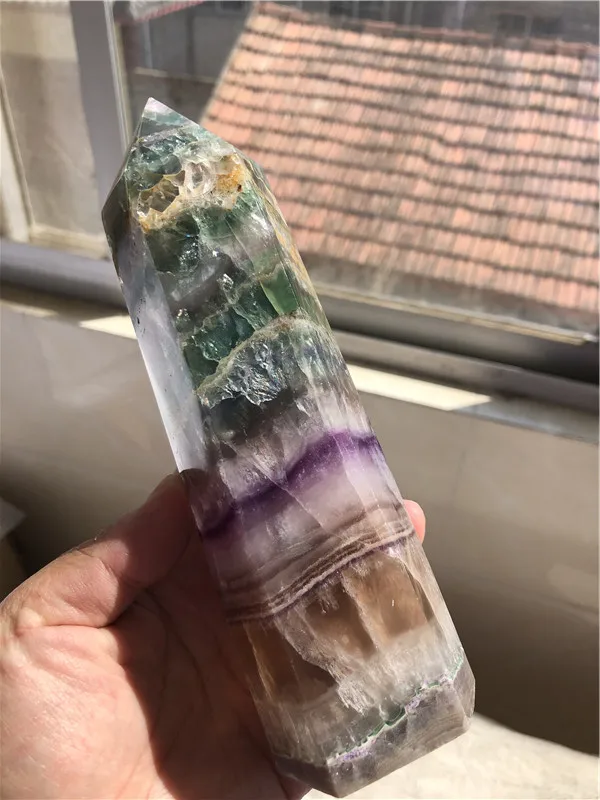 

1.1kg Natural purple green fluorite Quartz Points Healing gemstone Wands tower For Decoration