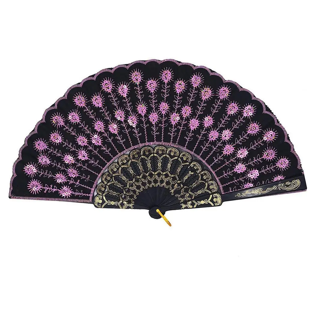 Folding Exquisite Sequins Peacock Feather Pattern Craft Decoration Embroidery 42cm/16.5inches Fan Gift |