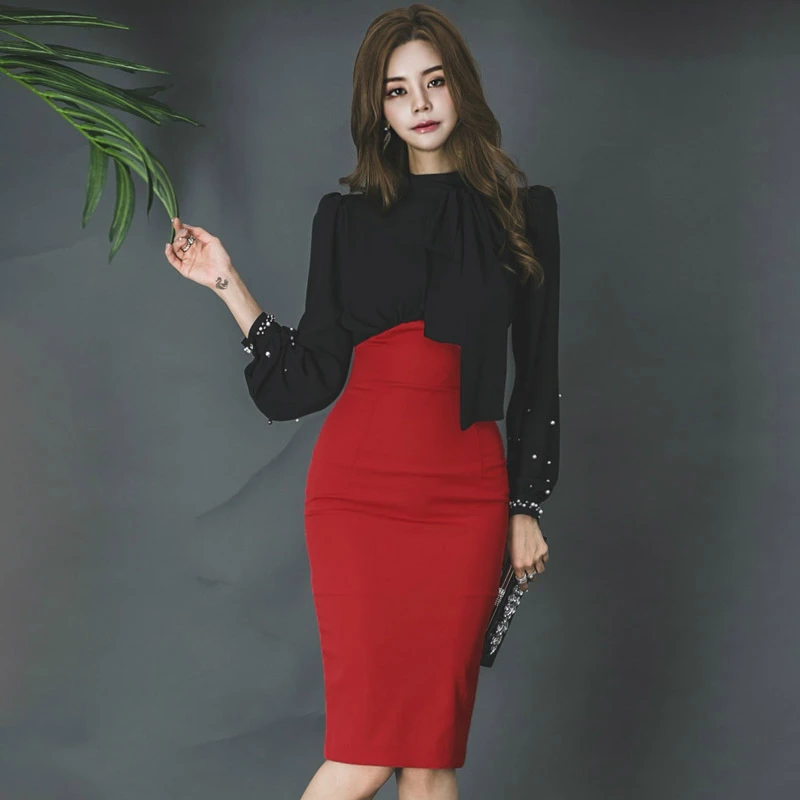 

Large Size Autumn Winter Office Work Dress Women Long Sleeve Sheath Patchwork Wrap Dress Women Vintage Robe Longue Femme Ete