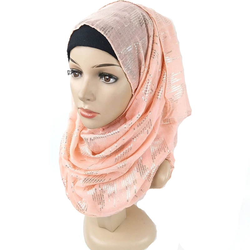 Fancy Beautiful Sequin Scarf Hijab Breathable Scarf Cotton Wrap Turban Shimmer Femme Muslim Dress Islamic Clothing
