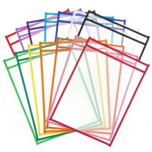Reusable Dry Erase Pocket Sleeves with Marker Holder- Assorted Colors,Adult and Children. Use for School,Work,Teaching,Playing,D