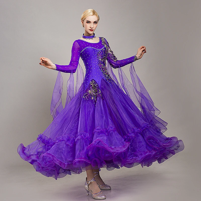 Бальное платье для танцев, женское бальное платье, стандартное бальное платье, платье для вальса с бахромой, костюмы румбы, современная танцевальная одежда, костюмы для танцев - Цвет: purple