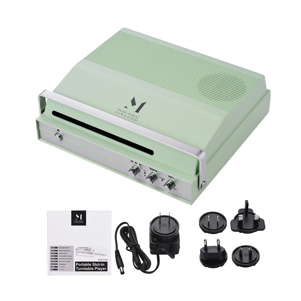 Portable Slot-in Record Player for 7-inch Vinyl 2-speed(33/45 RPM) BT Turntable Built-in Stereo Speaker with Volume Control