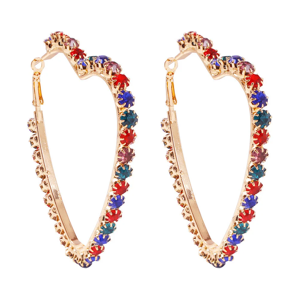 

Jouval Exaggerated Crystal Geometric Big Hoop Earrings For Women Fashion Heart Round Rhombus Large Hoops Brincos Female Jewelry