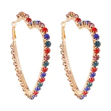 Jouval pendientes de aro grandes geométricos de cristal exagerados para mujeres moda corazón redondo rombos grandes aros Brincos joyería femenina(China)