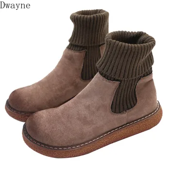 

Japanese Harajuku Thick Bottom Ankle Boots Mori Literary Retro Short Boots Casual Womens Shoes Handmade Wool Mouth Women's Boots