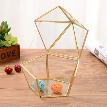

Vintage Home Decoration Crafts Jewelry Box Brass Glass Terrarium Container Planter for Succulent Fern Moss Air Plants Holder