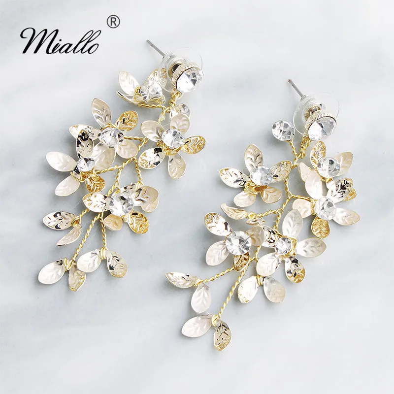 

Miallo 2019 Classic Gold Flower Vine Wedding Earring Handmade Bridal Drop Big Earrings Women Bride Bridesmaids