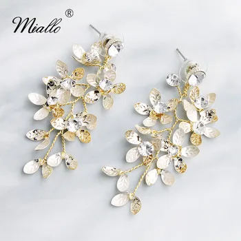 

Miallo 2019 Classic Gold Flower Vine Wedding Earring Handmade Bridal Drop Big Earrings Women Bride Bridesmaids