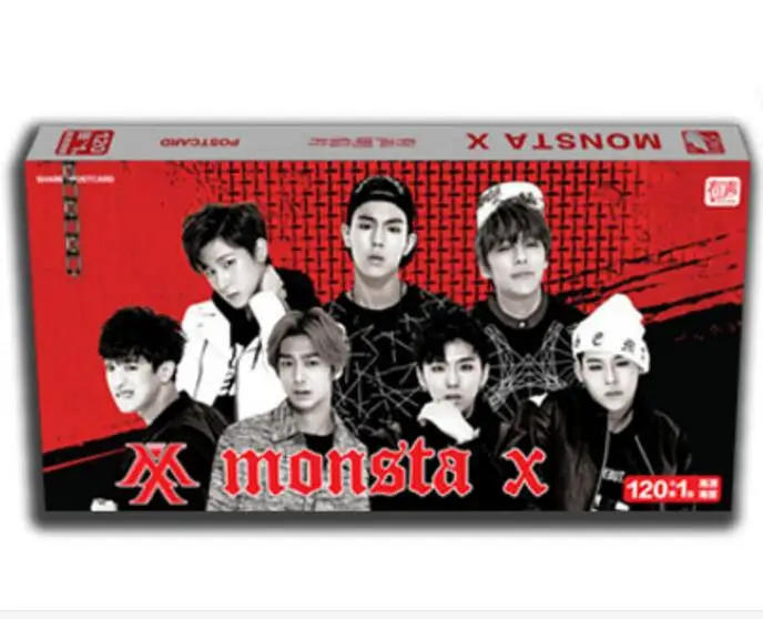 kpop MONSTA X же открытка 121+ Плакат альбом карты k-pop MONSTA lomo фото фотооткрытка наклейки лирика поздравление - Цвет: Белый