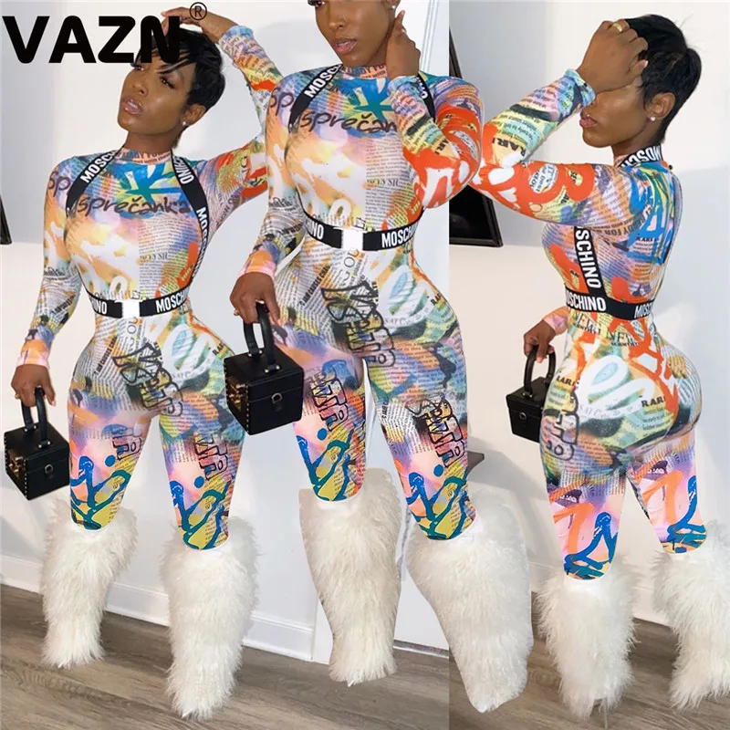 VAZN, длинный рукав, новинка, модные, распродажа, высокая мода, комбинезоны, повседневные, бодикон, o-образный вырез, вязанные, сексуальные, длинные штаны, тонкий, длинный комбинезон