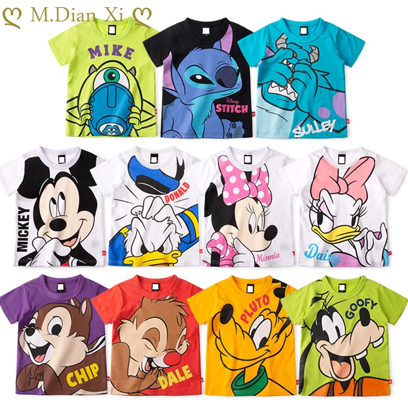 半袖コットンtシャツ 漫画のデイジー 子供用 男の子と女の子用 夏服 ミニーとアヒルのプリント 黄色い犬 Tシャツ Aliexpress