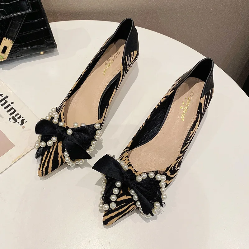 

Bow Pointed Thin Heel Shoes Women's 2021 Autumn New Shallow Mouth Fashion Women's Shoes Sexy Leopard High Heels Women's Shoes