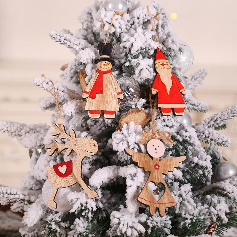 Натуральная Деревянная Рождественская елка DIY орнамент деревянный кулон Санта Клаус Лось снеговик мультфильм автомобиль собака рождественские украшения для дома