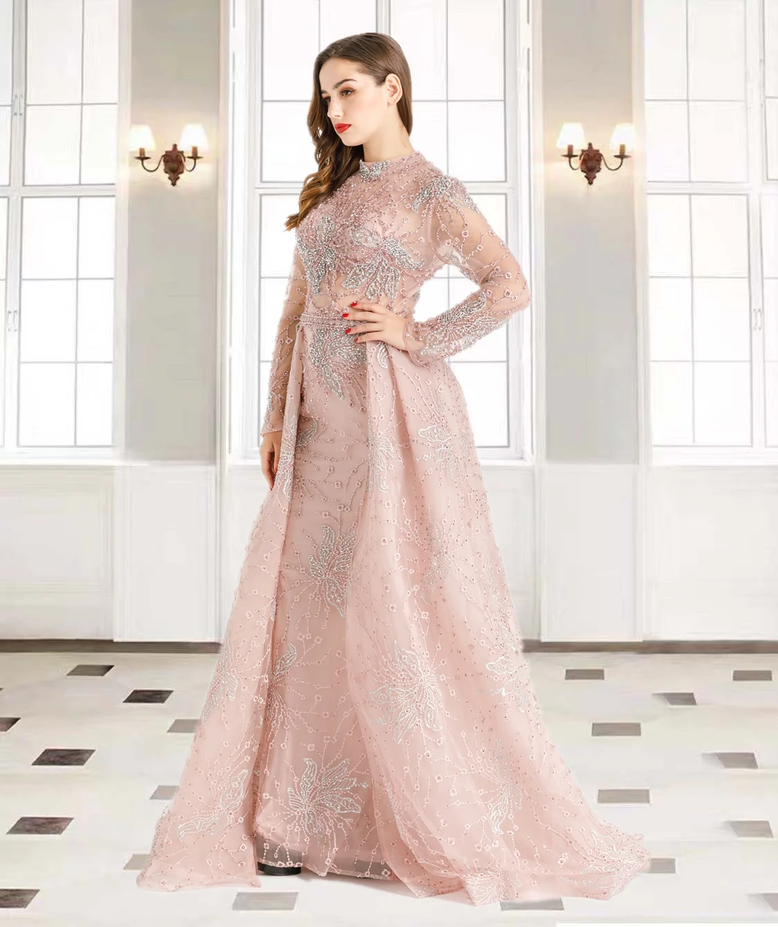 Party Wear Full Sleeves Net Evening Gown of Pink Color, Size: Free at Rs  3450 in Meerut