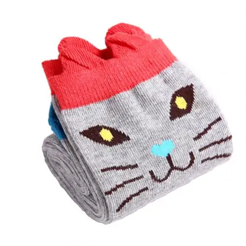 Red Ear Cats 1 пара, модные детские чулки для девочек Гольфы выше колена в полоску с изображением лисы и медведя Хлопковые гольфы для детей возрастом от 3 до 8 лет - Цвет: Red Ear Cats