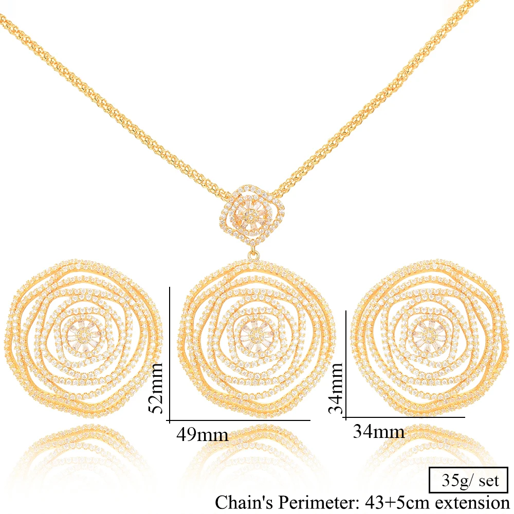 missvikki 2PCS Hot Luxury Dubai Bridal Wedding Round Pendant Earrings Necklace Jewelry Set Super CZ New Design Fashion Jewelry