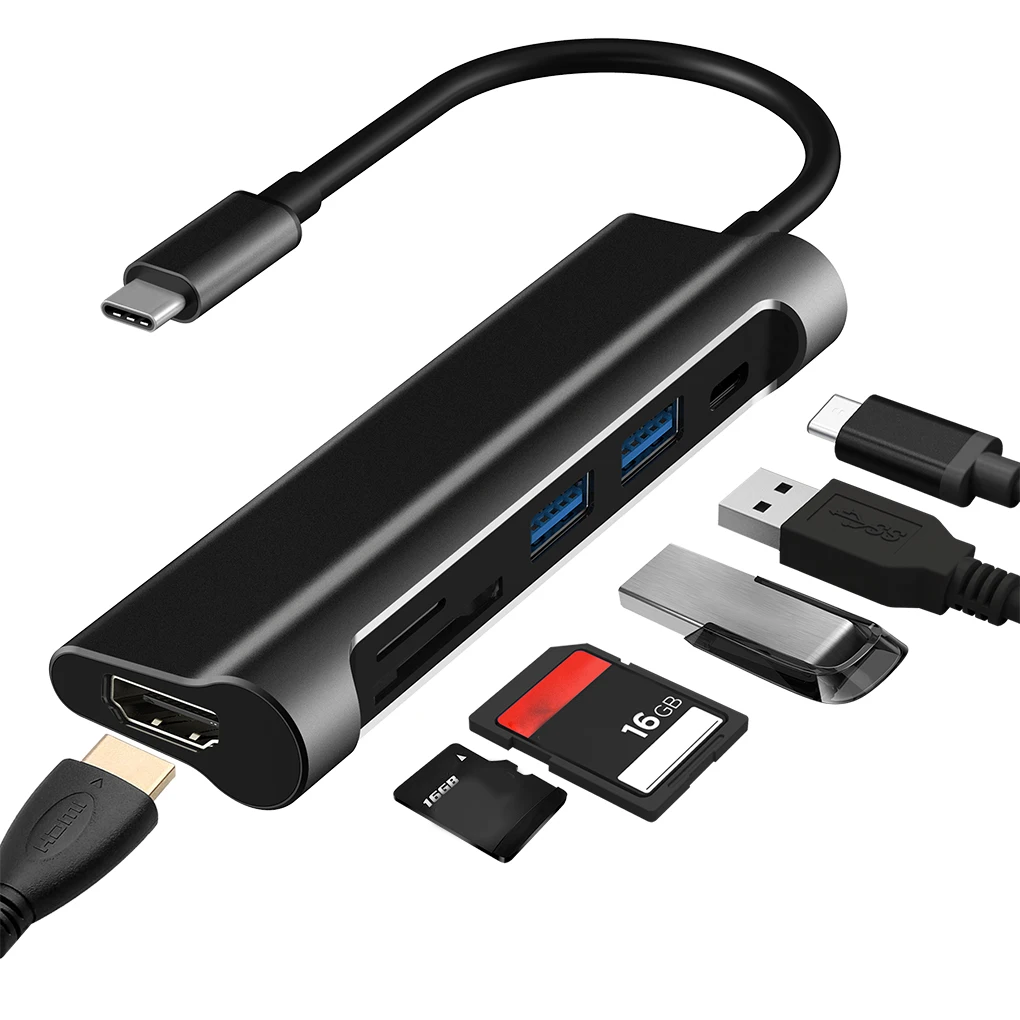 6 в 1 тип-c концентратор ноутбука тип-c к USB 4K разрешение HD порт адаптер сплиттер TF SD карта памяти ридер