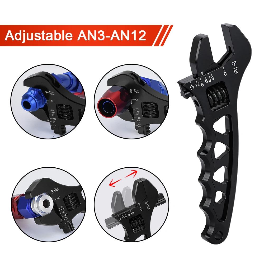 PQY-Adjustable AN 3 4 6 8 10 12 Aluminum WRENCH HOSE Fitting tool aluminum spanner AN3-AN12 PQY-SLW0601 aluminum line clamps