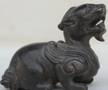 

Chinese Folk Pure Bronze FengShui PiXiu Unicorn Beast Evil Spirits Animal Statue S0706
