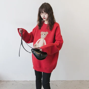 

605# Autumn Winter Thick Warm Knitted Maternity Sweaters Cartoon Sweet Bear Shirts Clothes for Pregnant Women Pregnancy Tops