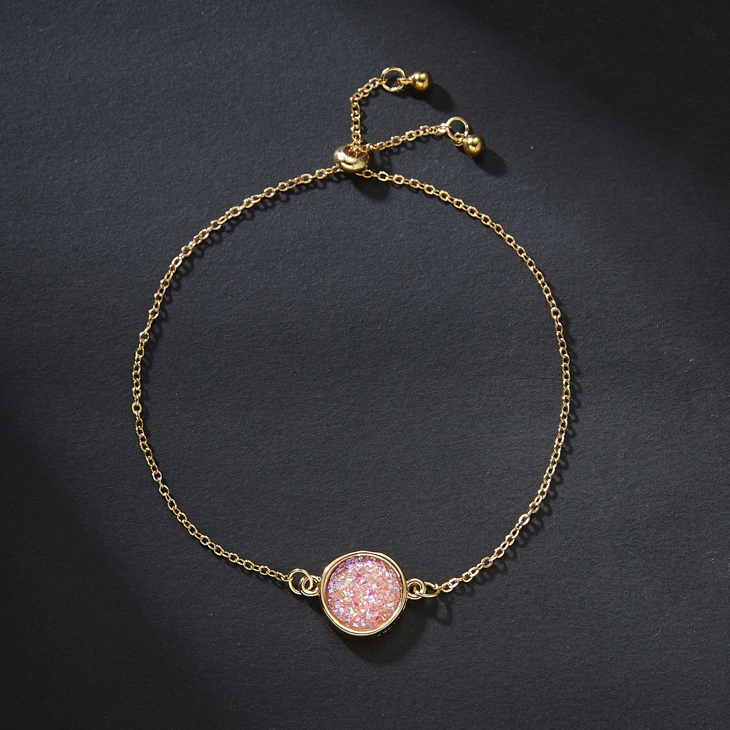 Rinhoo Кристальный браслет Простой Круглый кластерный браслет для женщин Bling натуральный камень браслет ювелирные изделия вечерние аксессуары - Окраска металла: 2