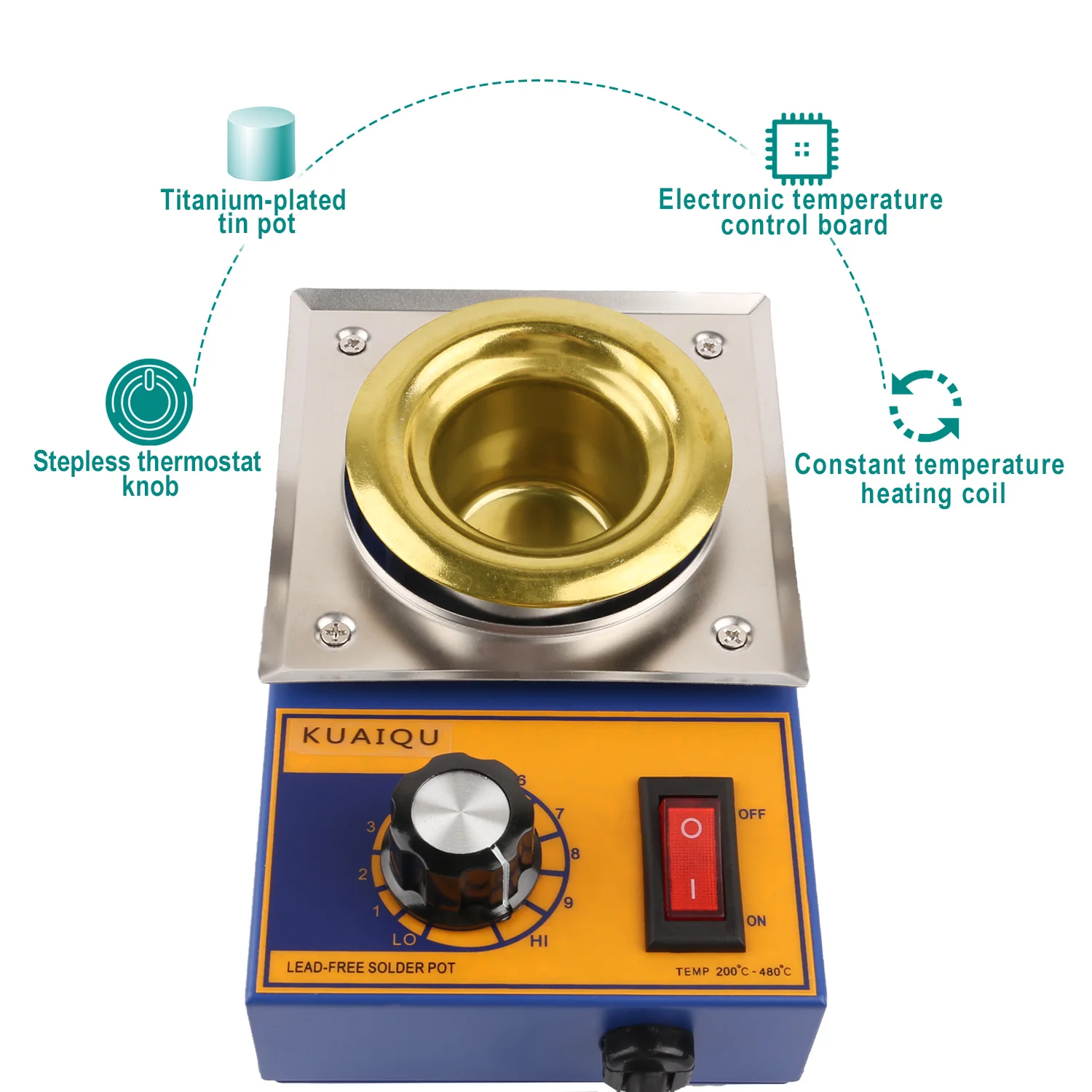 electric soldering irons KUAIQU 220V 300W Solder Pot Tin Melting Furnace Adjustable Thermoregulation Soldering Desoldering Bath 200℃-480 ℃ 37/50/80/100mm gas welding equipment