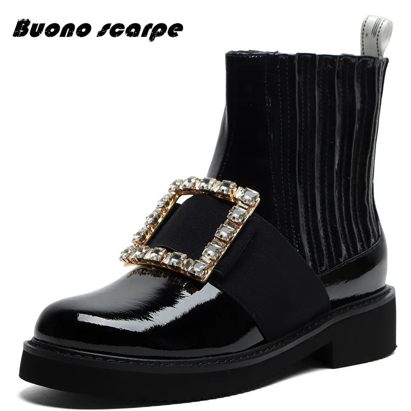 

Bling Bling Crystal Decoration Women Ankle Boots Low Heels Short Boots Night Club Shoes Woman Genuine Rhinestone Leather Boots