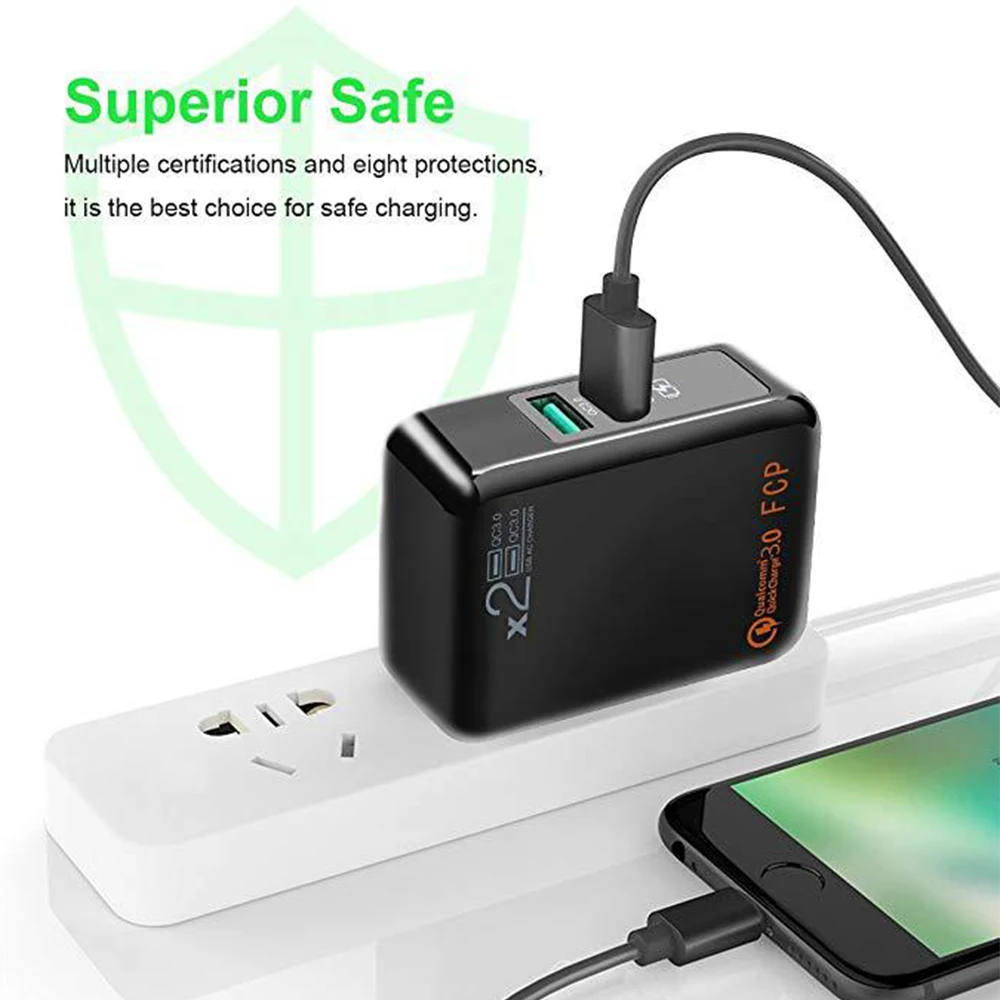Двухпортовый QC3.0/FCP/AFC 18 Вт адаптер питания для быстрой зарядки для XIAOMI iPhone/iPad/pixel/samsung/huawei/Millet/One Plus/LG