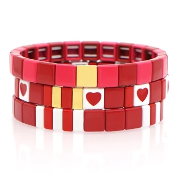 

Shinus Enamel Bracelet Bangle Women Tile Beads Heart Bracelets Femme Jewellery Pulseras Mujer 2020 Jewelry Red Bijoux Gift