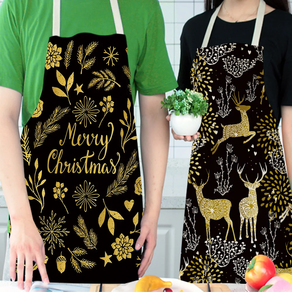 

Christmas Elk Antifouling Kitchen Apron Cotton Linen Sleeveless man women Chef Cooking Aprons Kitchen accessories 68*55cm 0022