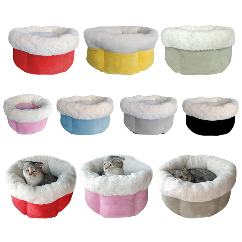 Cat Kennel Round Plush Autumn Winter Warm Deep Sleeping Nest Comfort Sleeping Bed for Cats Dogs QP2