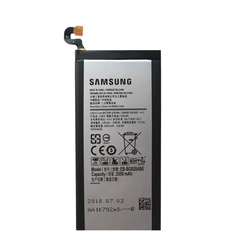 

Phone Replacement Battery For Samsung Galaxy S6 SM-G920 G920F G920i G920A G920V G9200 G9208 G9209 2550mA Battery EB-BG920ABE