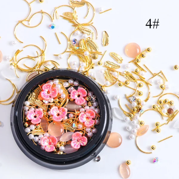 4 1 коробка 3d-украшения для ногтей камни в виде ракушки цветок бусины смешанный дизайн Блестки Бусы со стразами для маникюра DIY аксессуары LA123 - Цвет: 4