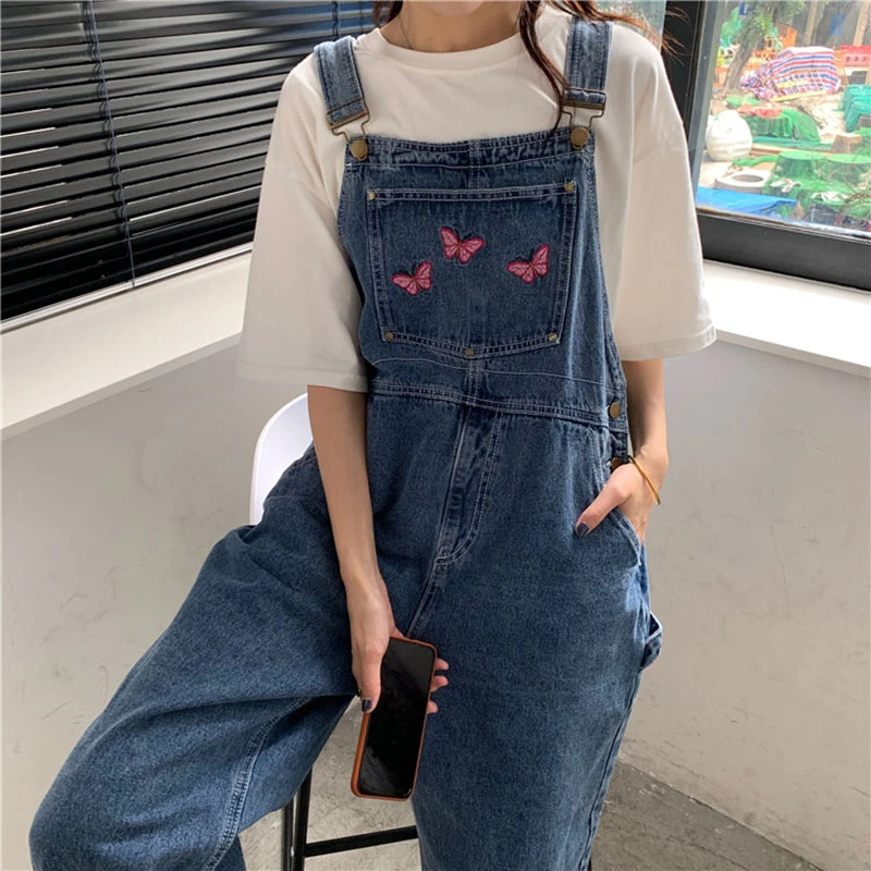 Casual S-4XL Oversize Jeans for Women Vintage Wash Denim Jumpsuit Loose Large Pocket Rompers Cute Butterfly Embroidery Overalls Casual S-4XL Oversize Jeans for Women Vintage Wash Denim Jumpsuit Loose Large Pocket Rompers Cute Butterfly Embroidery Overalls